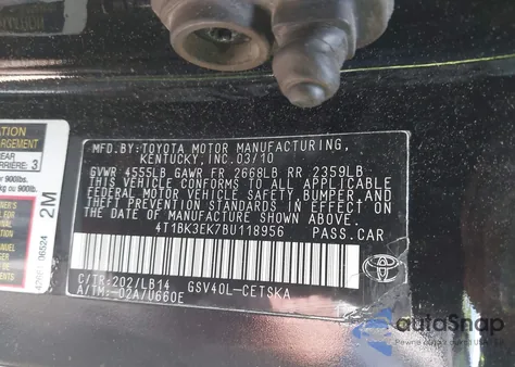 2011 Toyota Camry Se V6 z USA, uszkodzony, nr VIN 4T1BK3EK7BU118956